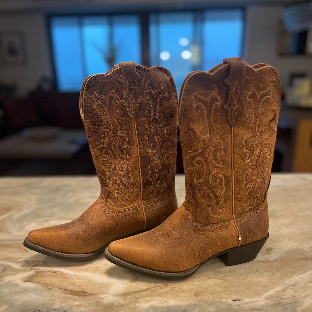 Justin Boots - McKayla Tan 12" Tall Women's Stampede Western Boot - Size 8.5